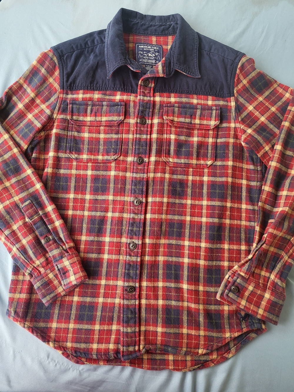 AE American Eagle Heavyweight Flaid Flannel Gorpcore Colorblock Yoke workwear